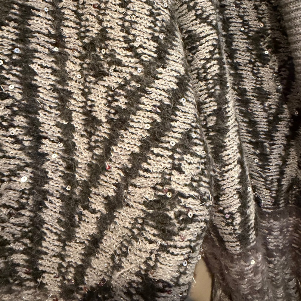 White House Black Market Fair Isle Sequin Cardigan Sweater Women's L Gray Boho - Picture 9 of 14